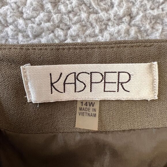 Kasper Skirt Womens Plus 14W Olive Green Crepe Pencil Knee Length Career Work - Picture 2 of 10